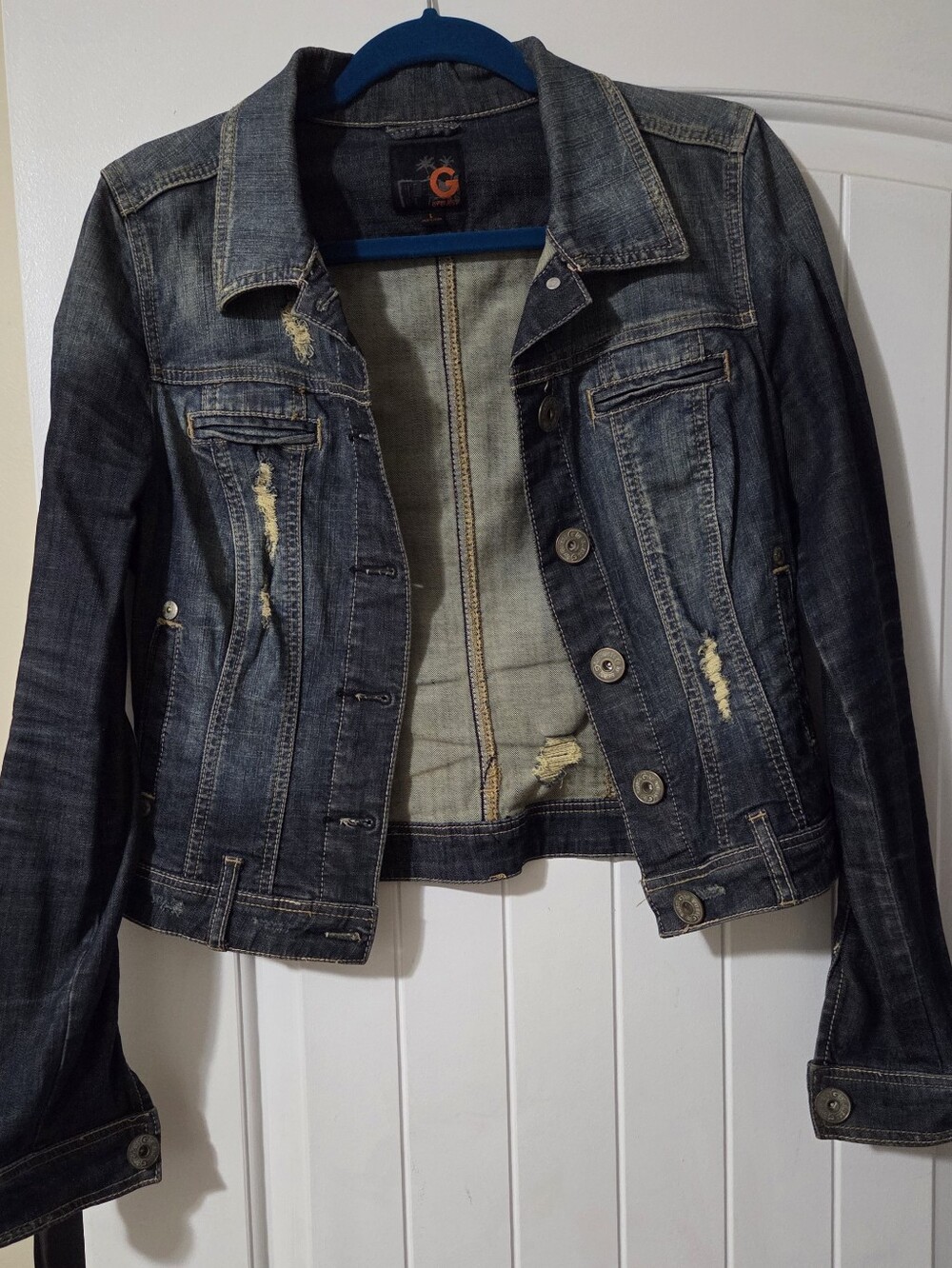Guess Distressed Dark Blue Jean Jacket